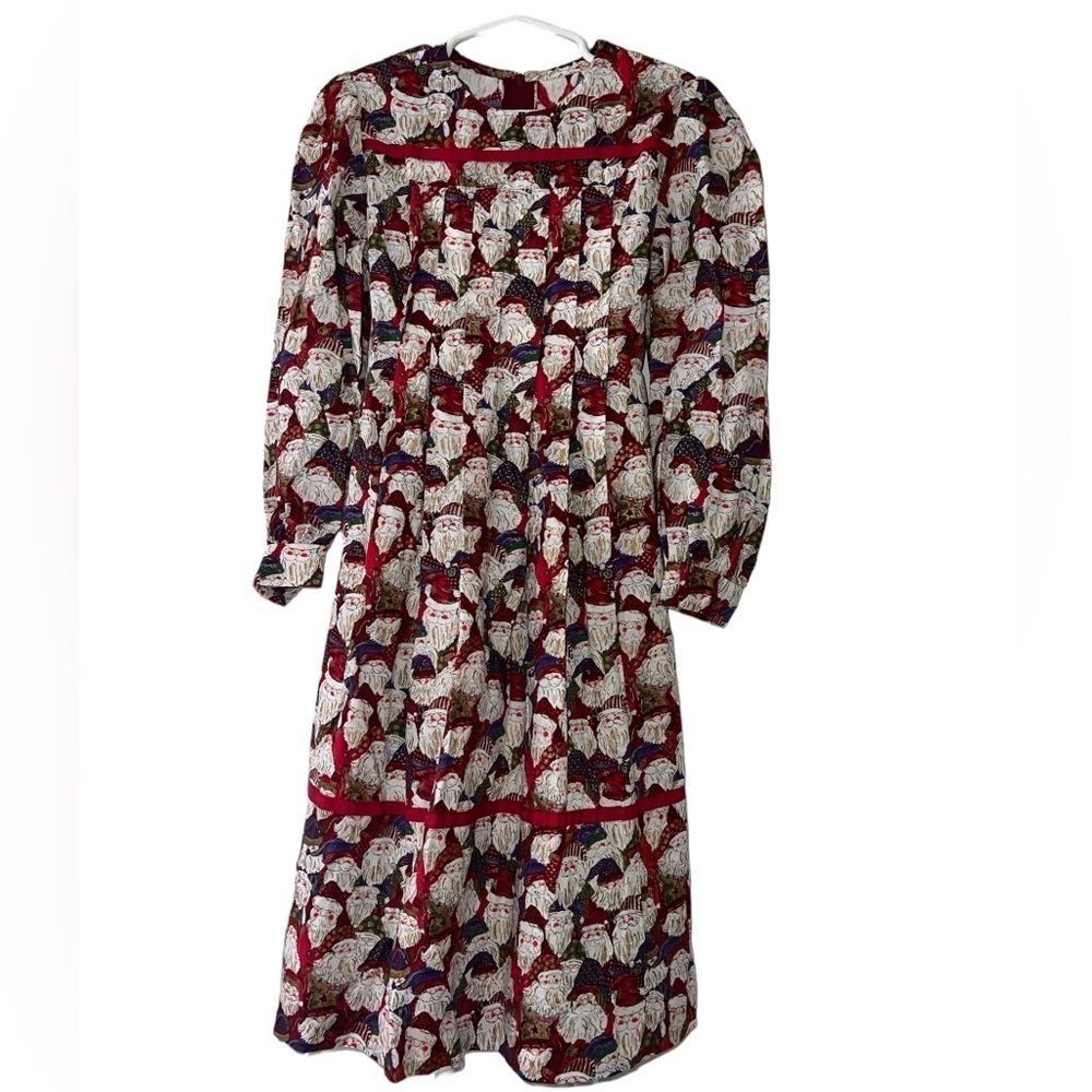 Vintage handmade girls Santa pleated Christmas dress * read for sizing*